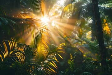 Obraz premium Enchanting Sunlight Filtering Through Lush Jungle Foliage