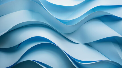Obraz premium Abstract waves of folded blue paper create a soothing, organic rhythm, evoking tranquility and fluidity.