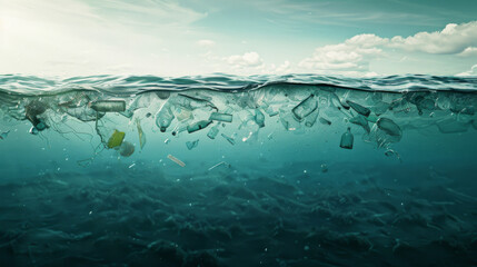 Plastic debris floating in the open ocean highlights the urgent need for environmental conservation and ocean clean-up efforts.