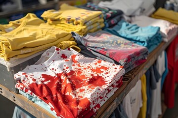 Obraz premium Colorful T-Shirt Display with Artistic Splatter Designs