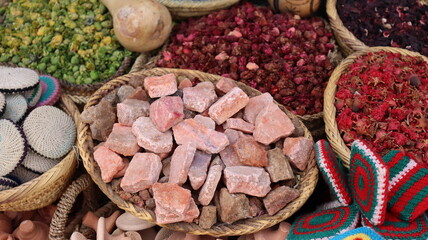 Traditional Moroccan Spice Market with Colorful Spices, Handmade Goods, and Vibrant Textures - High-Quality Adobe Stock Image of Moroccan Cuisine, Culture, and Heritage with Exotic and Diverse Spices