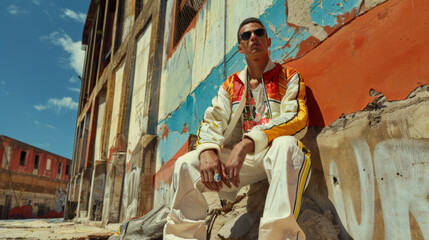 Fototapeta premium A Portrait of Effortless Style: A Man in High-End Activewear