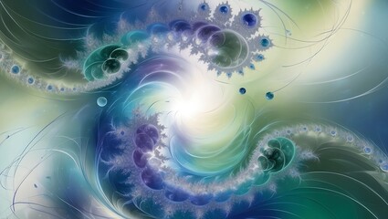 Fototapeta premium Abstract background with fractal patterns in cool tones like blues and greens.