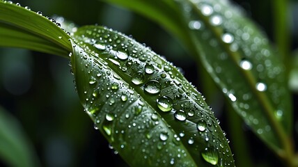 Intricate Patterns of Water Beads on a Broad Tropical Palm Leaf