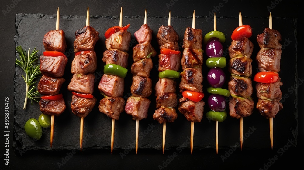 Wall mural shish kebab on skewers, bar b q tikka