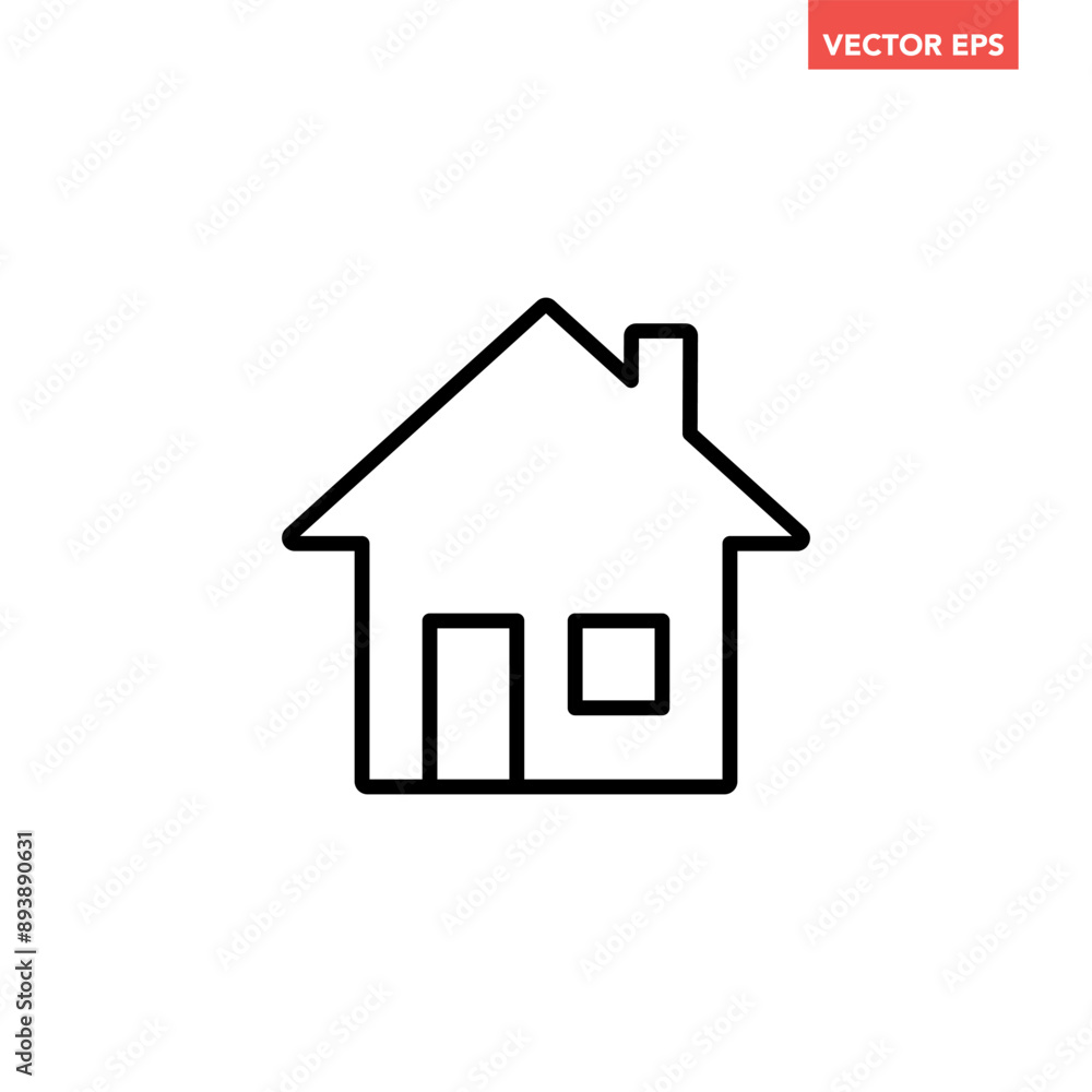 Poster black single house line icon, simple style real estate flat design concept pictogram vector for app 