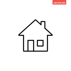 Black single house line icon, simple style real estate flat design concept pictogram vector for app ads web banner button ui ux interface elements isolated on white background