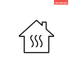 Black single house heat line icon, simple thermal house flat design pictogram vector for app ads web banner button ui interface elements isolated on white background