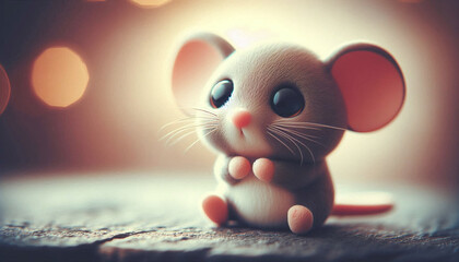 Adorable cartoon mouse with big eyes on a textured surface
