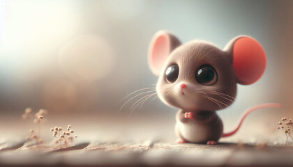 Adorable cartoon mouse with big eyes on a textured surface