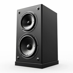 Obraz premium A black speaker with two woofers, symbolizing sound, music, technology, audio, and entertainment. - A black speaker with two woofers, symbolizing sound, music, technology, audio, and entertainment.