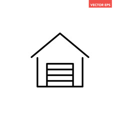 Black single warehouse line icon, simple silhouette industrial building unit flat design pictogram vector for app logo web banner button ui ux interface elements isolated on white background