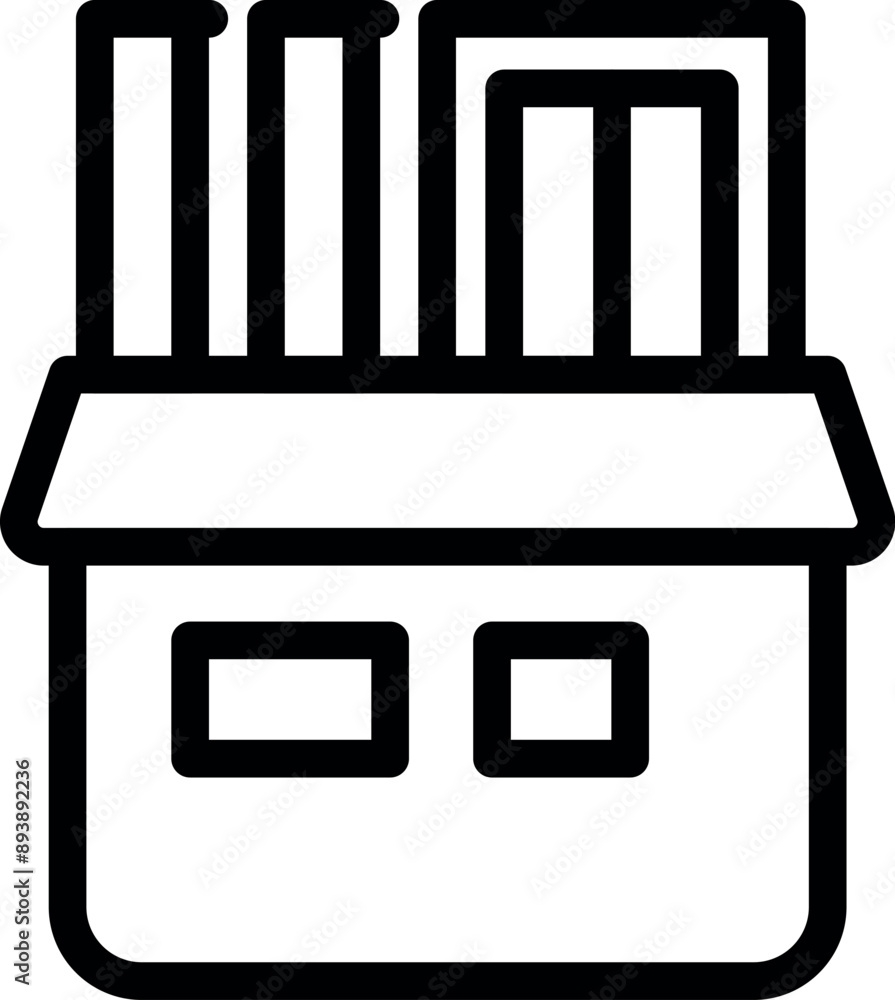 Poster line icon of a cardboard box full of files with tabs, evoking the concept of storing information