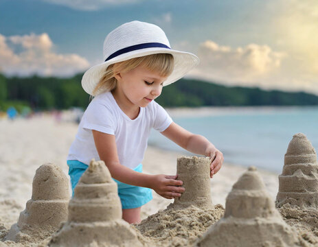 Dziecko budujące zamki z piasku na plaży