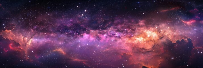 Obraz premium A breathtaking panorama of a cosmic nebula, showcasing the vibrant colors, swirling gas clouds, and twinkling stars, symbolizing the vastness of the universe, the beauty of creation, the mysteries of 