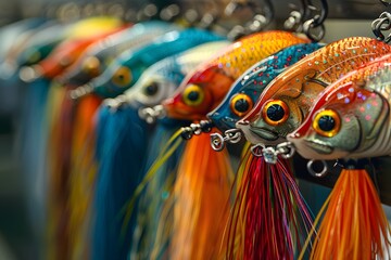 Vibrant Collection of Fishing Lures Displayed in a Row