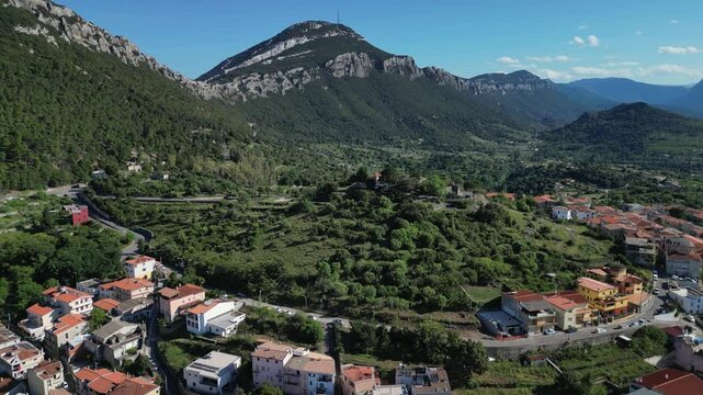 aerial view of Historic Village Of Dorgali In Sardinia, Italy 