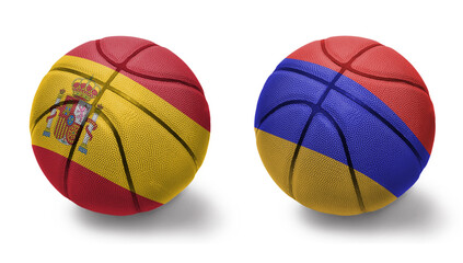 Obraz premium basketball balls with the national flags of armenia and spain on the white background.