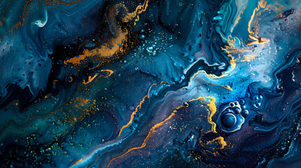 Luxurious Blue and Gold Abstract Liquid Art: A Seamless Texture