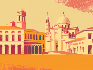 Risograph vintage riso print travel poster, card, wallpaper or banner illustration, modern, isolated, clear, simple of Vicenza, Italy. Artistic, screen printing, stencil