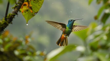 Golden-tailed sapphire hummingbird in flight at National Park