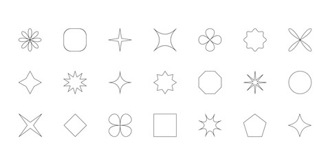 Fototapeta premium Vector set of simple geometric shapes, contour, isolated on white background. Abstract retro elements collection.
