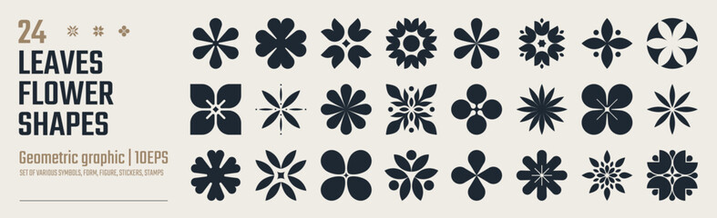 Set of trendy flower silhouette, floral symmetrical tattoo shape vector, plant symbols in Y2K aesthetics, Collection of various form, stickers assets, abstract geometric graphic elements