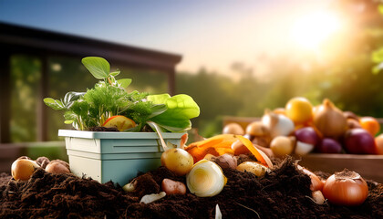 Organic waste is turned into compost and garden soil. A symbol of sustainability and environmental awareness.
