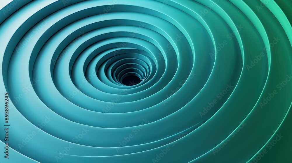Poster a digital image of a series of concentric circles in blue and green hues. the circles create a three
