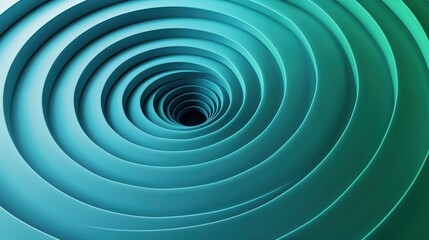 A digital image of a series of concentric circles in blue and green hues. The circles create a three-dimensional vortex that appears to draw the viewer inwards