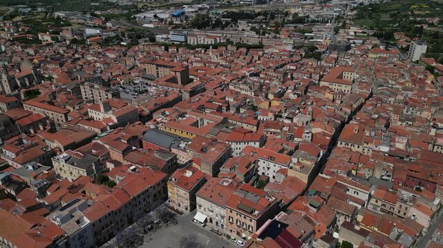 Aerial view of Bosa, a small colourful town near Oristano, Sardinia island, Italy.