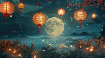Naklejka premium Background for traditional of Chinese Mid Autumn Festival or Lantern Festival