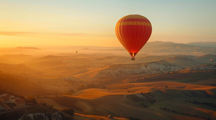 Obraz premium Hot air balloon soaring over scenic vistas, showcasing a unique travel adventure. 