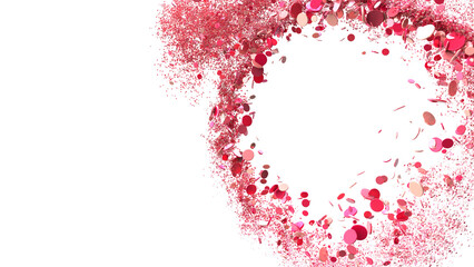 A heart shaped explosion of pink confetti