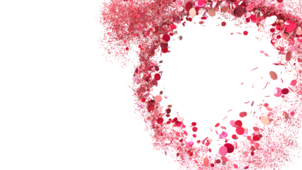 A heart shaped explosion of pink confetti