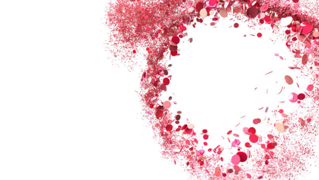 A heart shaped explosion of pink confetti