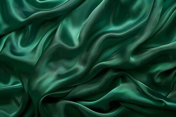 Obraz premium Luxurious Green Satin Fabric with Elegant Drapes and Soft Texture