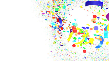 A burst of colorful confetti and streamers creating a festive backdrop