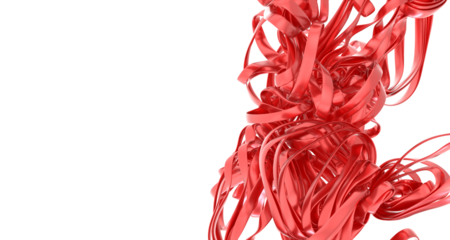 Abstract red ribbons twist and turn in a mesmerizing dance