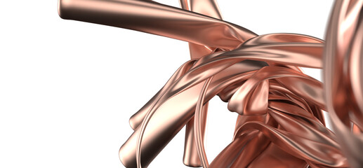 A twisted metallic rose gold ribbon an abstract modern art