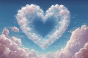 A Heart Shaped Cloud illuminated by Sunlight in the Blue Sky on a Bright and Joyful Day