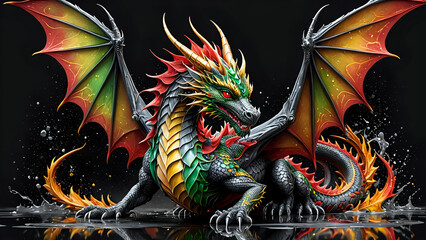Fototapeta premium Abstraktion Drache auf schwarz 16x9. Hintergrund für das Design 3.