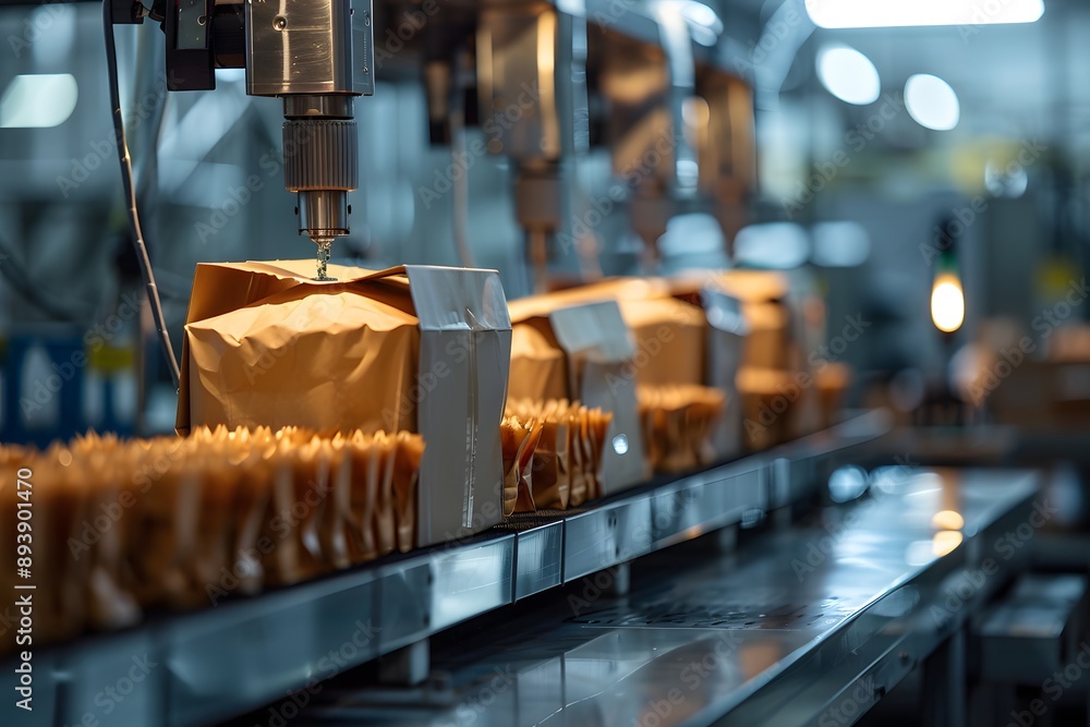 Poster automated packaging line in a modern factory