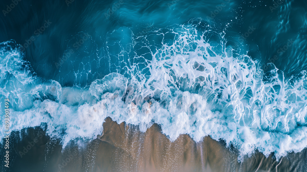 Poster the ocean is calm and the waves are small. the water is a deep blue color. the sky is clear and the 