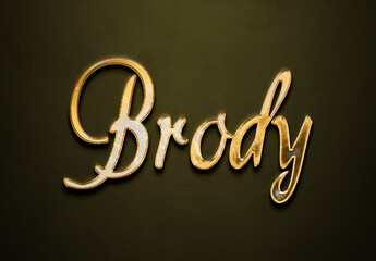 Old gold text effect of name Brody with 3D glossy style Mockup.