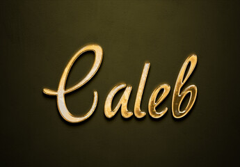 Old gold text effect of name Caleb with 3D glossy style Mockup.