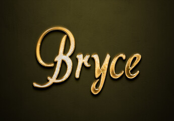 Old gold text effect of name Bryce with 3D glossy style Mockup.