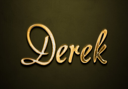 Old gold text effect of name Derek with 3D glossy style Mockup.