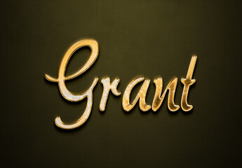 Old gold text effect of name Grant with 3D glossy style Mockup.