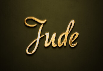 Old gold text effect of name Jude with 3D glossy style Mockup.